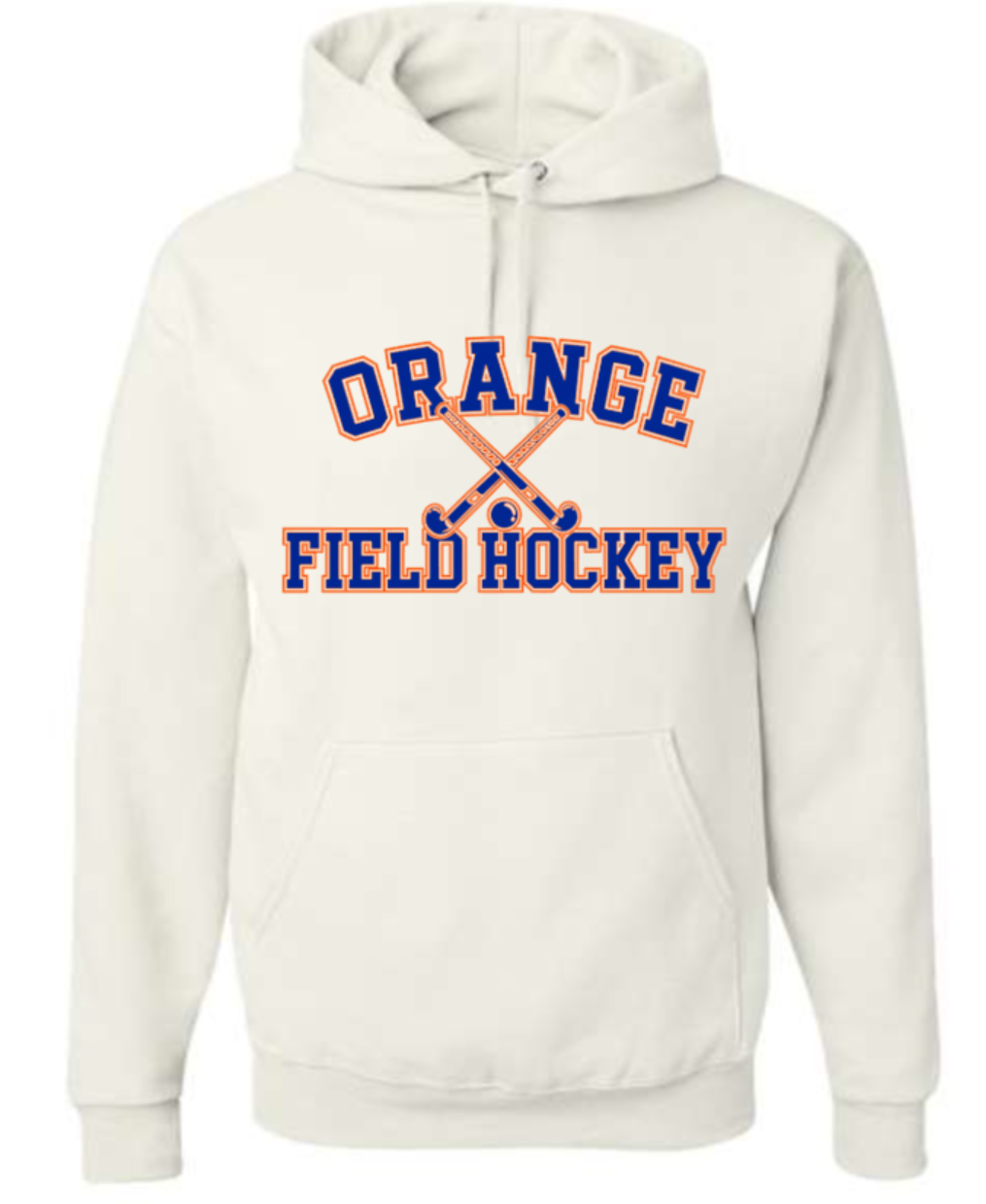 Orange Field Hockey crossed sticks white hoodie