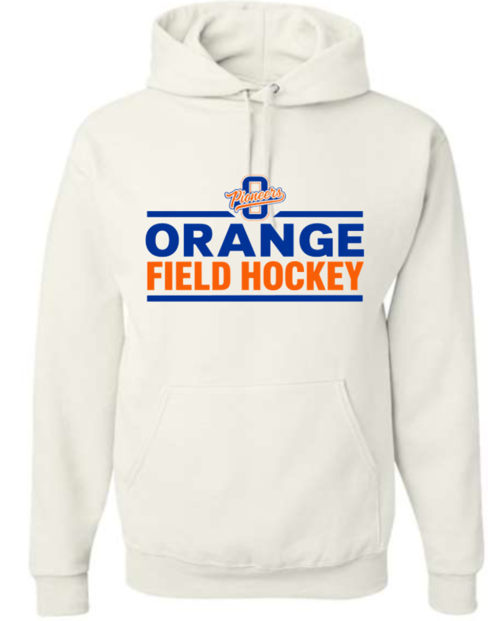 Orange field hockey small logo white hoodie