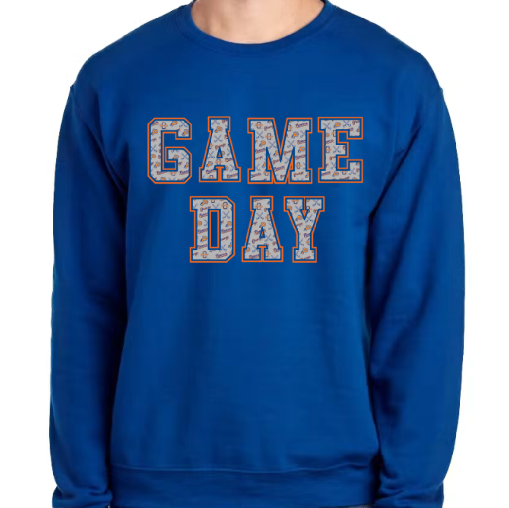 Orange field hockey Game Day crewneck sweatshirt blue