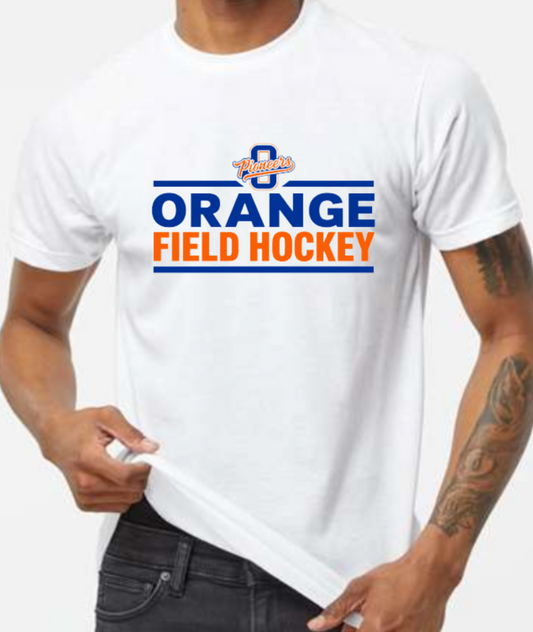 Orange field hockey small logo t-shirt white