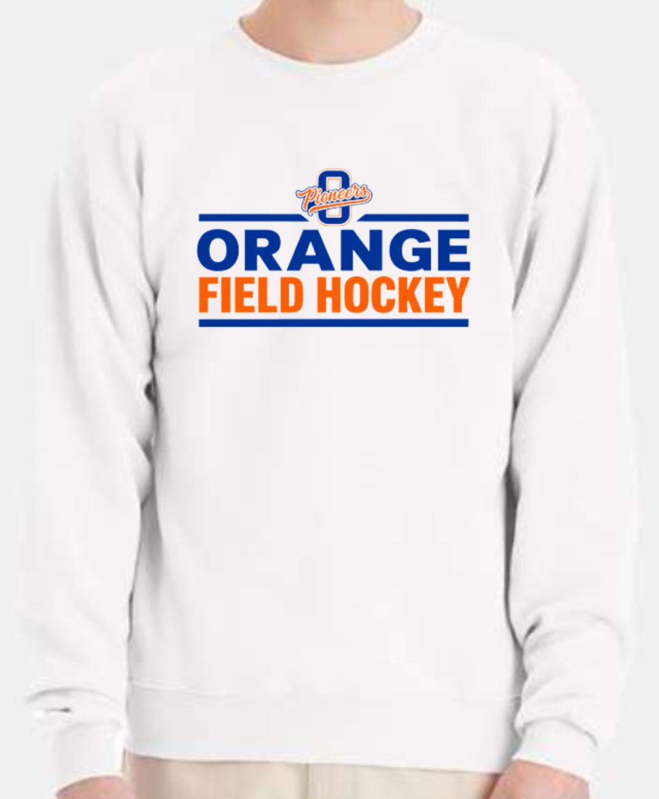 Orange field hockey small logo crewneck sweatshirt white