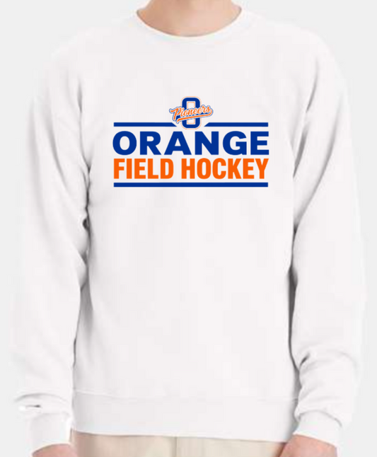 Orange field hockey small logo crewneck sweatshirt white