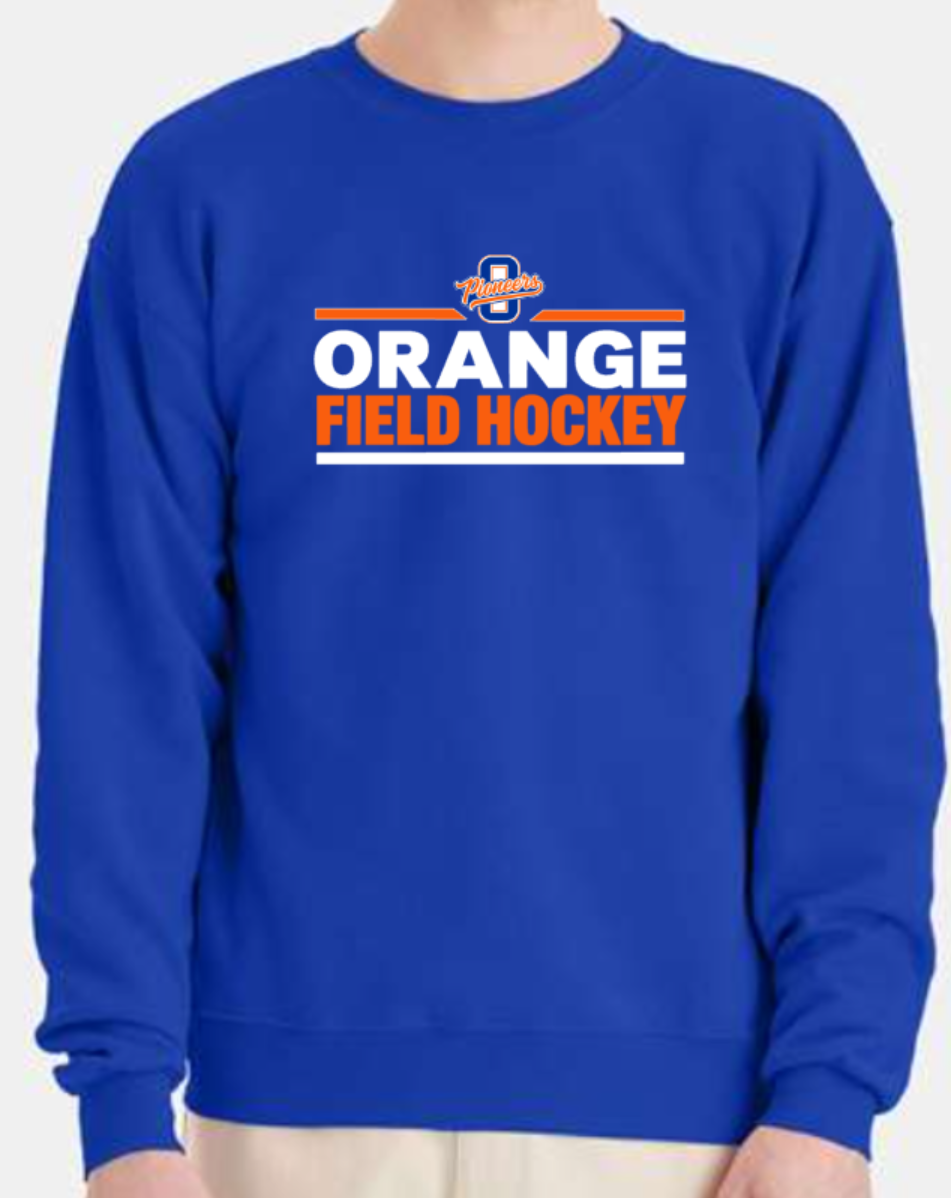 Orange field hockey small logo crewneck sweatshirt blue