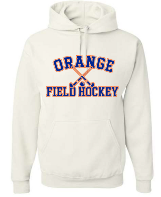 Orange Field Hockey crossed sticks white hoodie