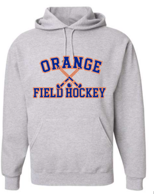 Orange Field Hockey crossed sticks grey hoodie