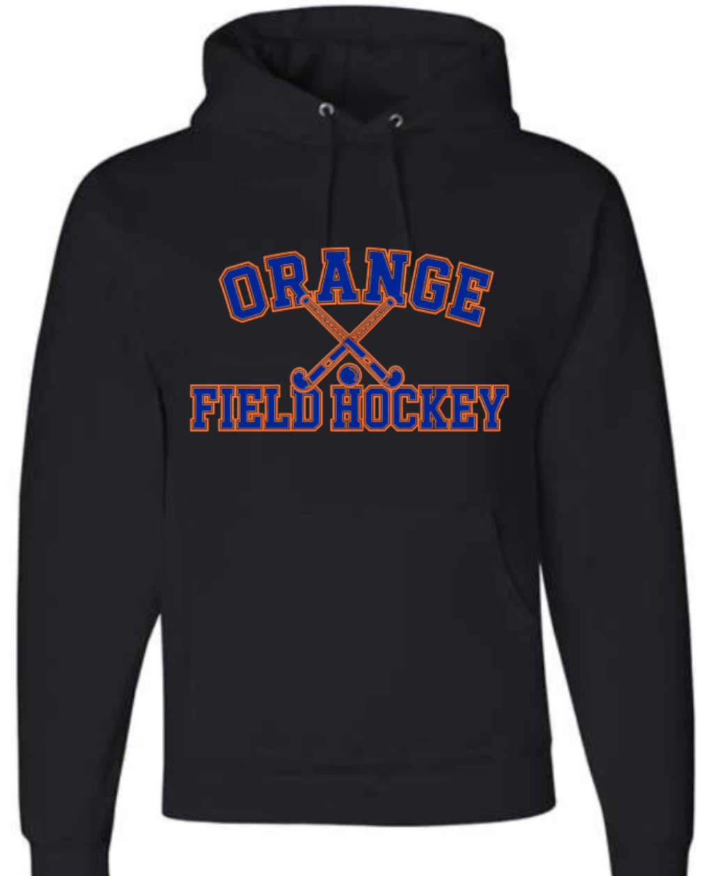 Orange Field Hockey crossed sticks black hoodie