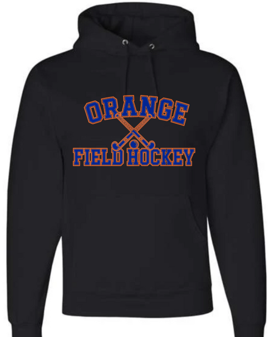 Orange Field Hockey crossed sticks black hoodie