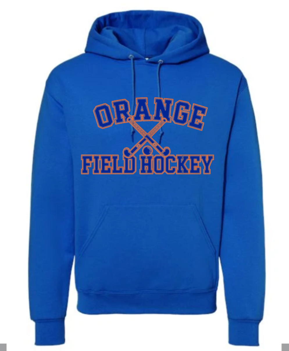 Orange Field Hockey crossed sticks blue hoodie