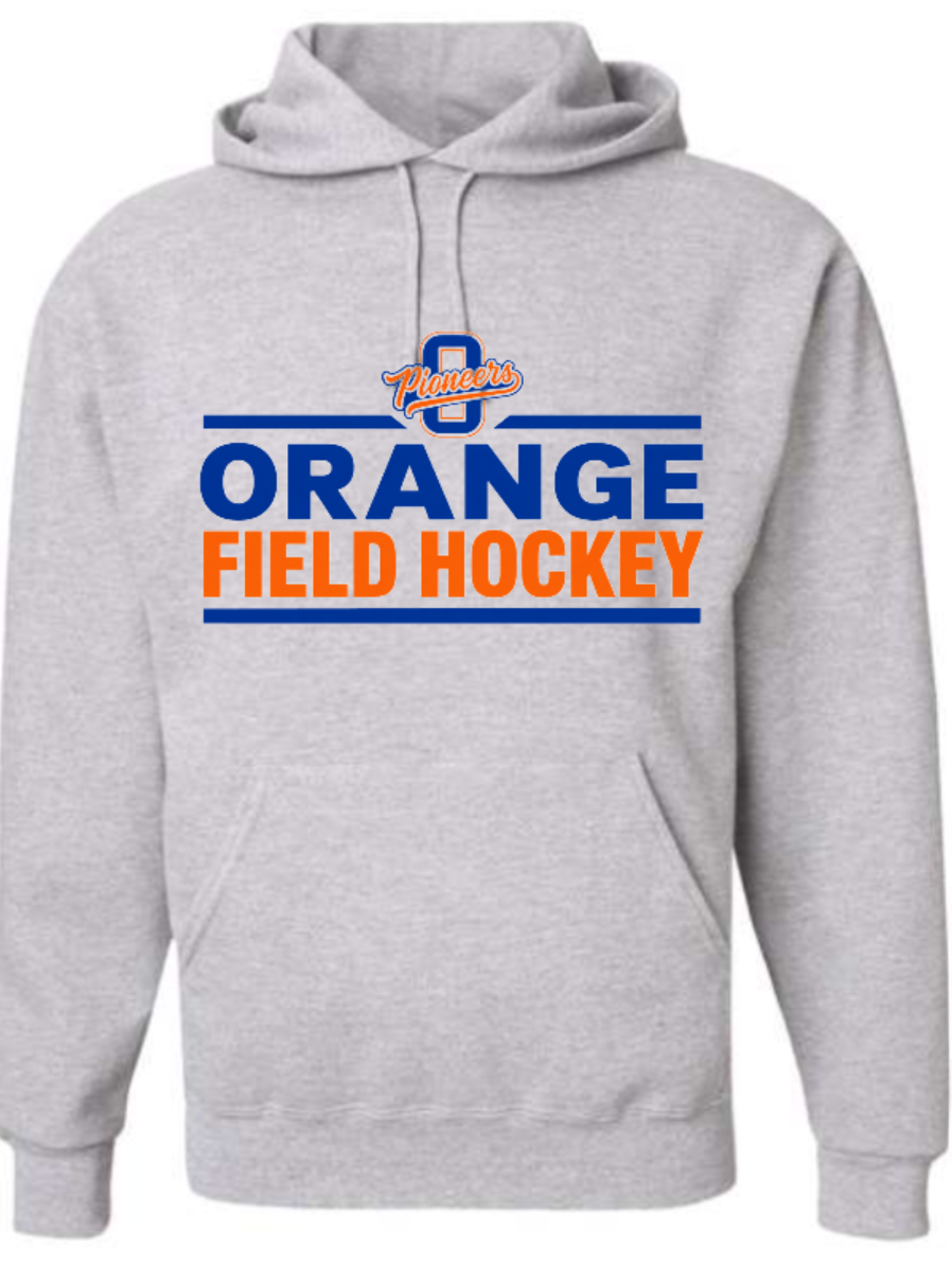 Orange field hockey small logo grey hoodie