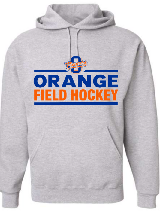 Orange field hockey small logo grey hoodie