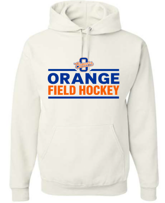 Orange field hockey small logo white hoodie