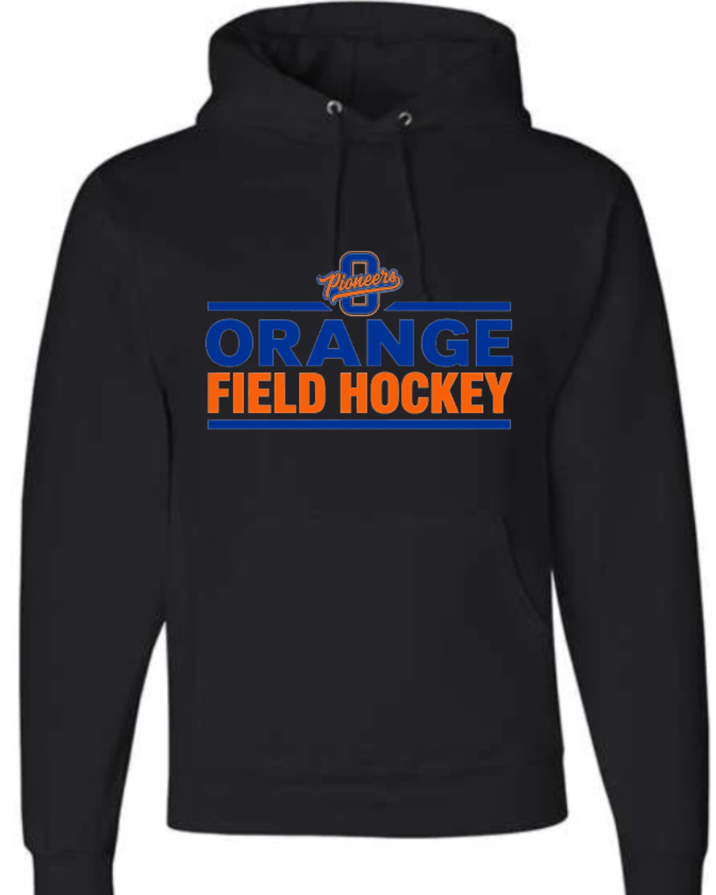 Orange field hockey small logo black hoodie