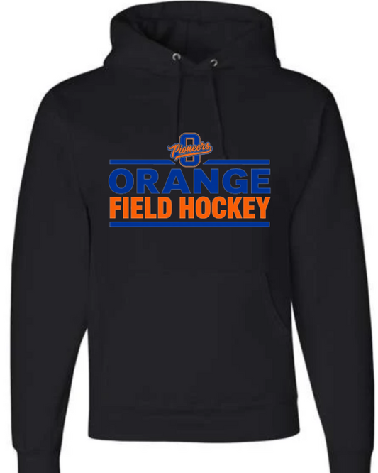 Orange field hockey small logo black hoodie