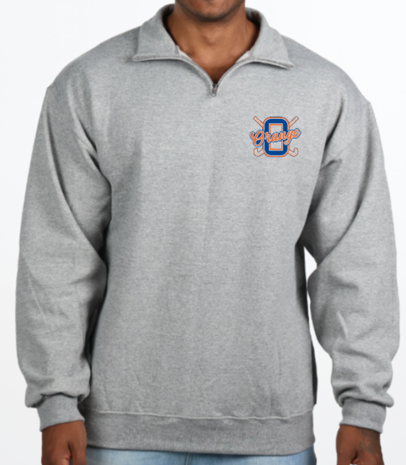 Orange field hockey logo grey fleece 1/4 zip sweatshirt
